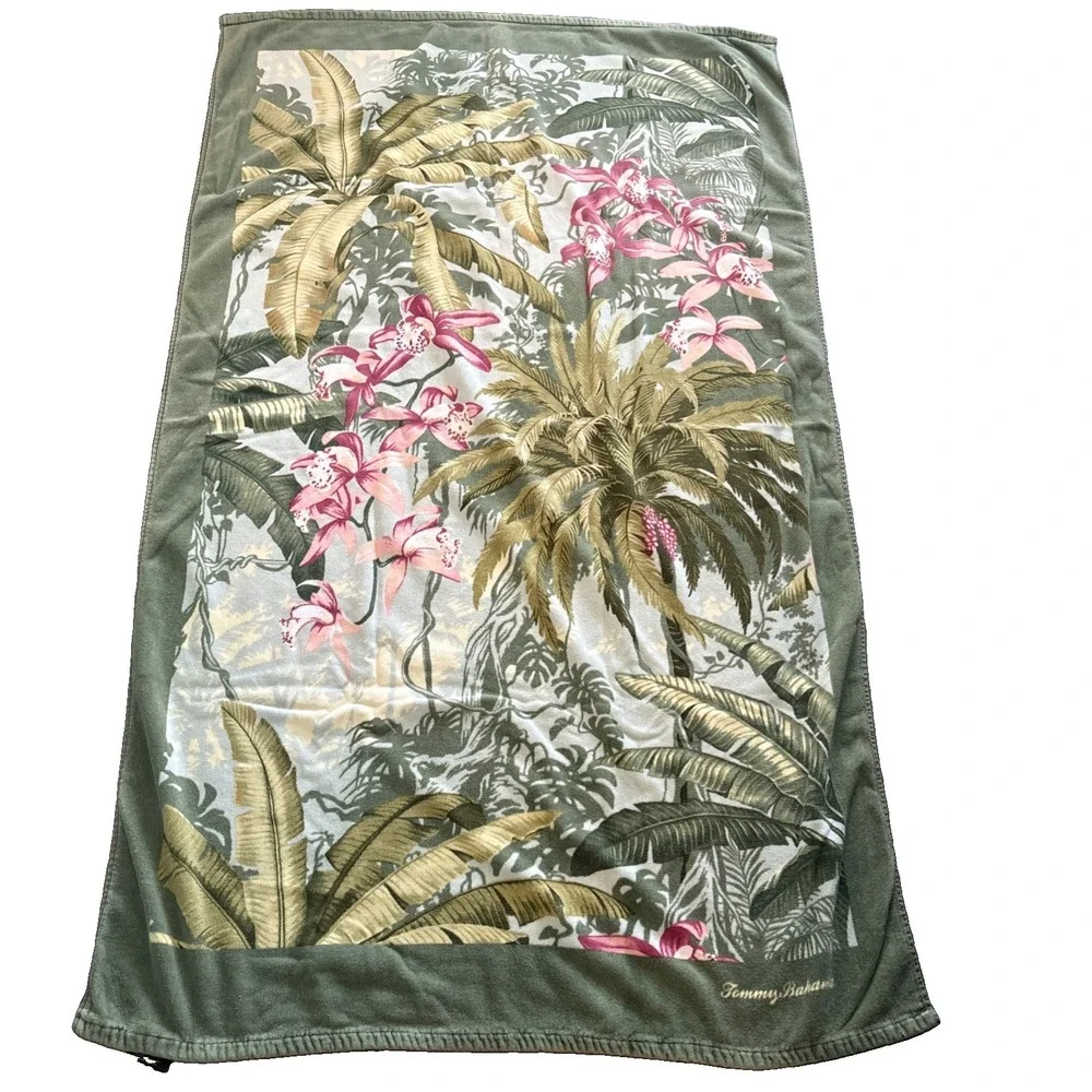TOMMY BAHAMA Oversized Beach Towel Multicolor Large Tropical Flower Palm trees